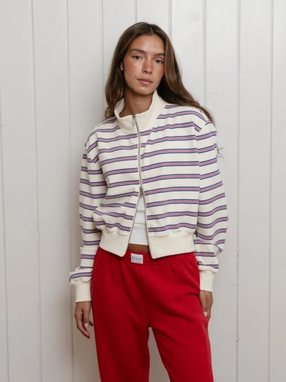 Parke Coastal Woven Terry Zip Up Mockneck - Anchor Stripe Size L/XL NWOT